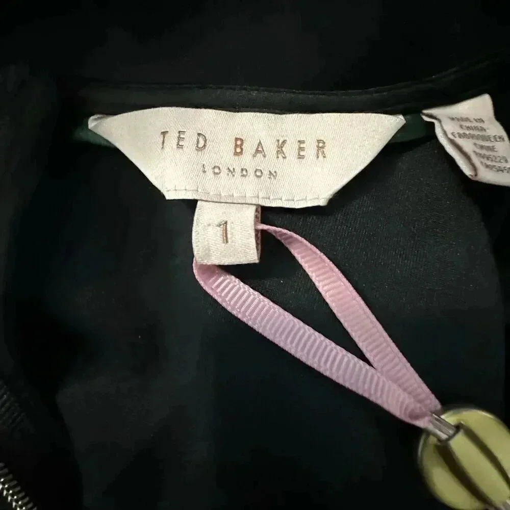 TED BAKER black LUUCIEE Neoprene Ruffle Trim skater dress size 1 US 4 NEW NWT